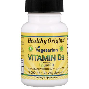 Healthy Origins, Vegetarian Vitamin D3, 5,000 IU, 30 Veggie Gels