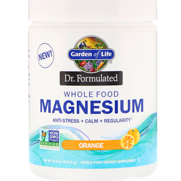 Garden of Life, Dr. Formulert, fullmat magnesiumpulver, appelsin, 14,8 oz (419,5 g)