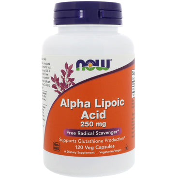 Now Foods, Ácido alfa lipoico, 250 mg, 120 cápsulas vegetales