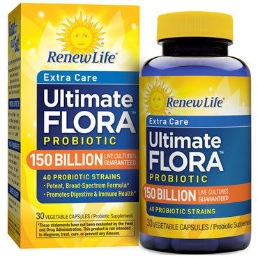 Renew Life, Extra Care, Ultimate Flora Probiotic, 150 milliards de cultures vivantes, 30 capsules végétales