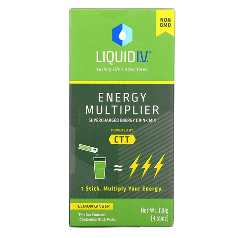 Liquid IV, multiplicator de energie, amestec de băuturi energizante supraalimentate, ghimbir cu lămâie, 10 pachete de batoane, 0,56 oz (16 g) fiecare
