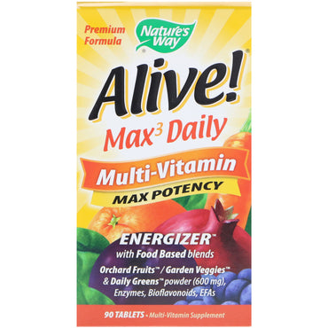 דרך הטבע, בחיים! Max3 Daily, מולטי ויטמין, 90 טבליות