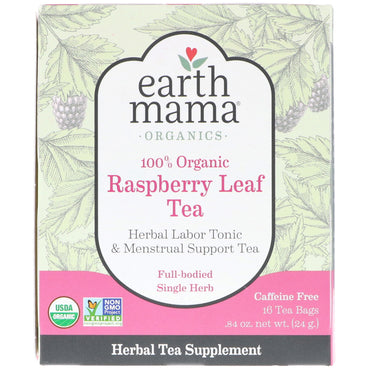 Earth Mama, 100% frambozenbladthee, volwaardig enkel kruid, 16 theezakjes, .84 oz (24 g)