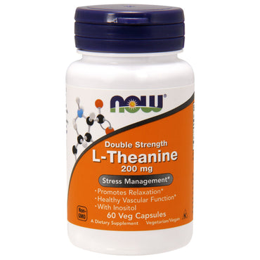 Now Foods, L-théanine, double concentration, 200 mg, 60 capsules végétales