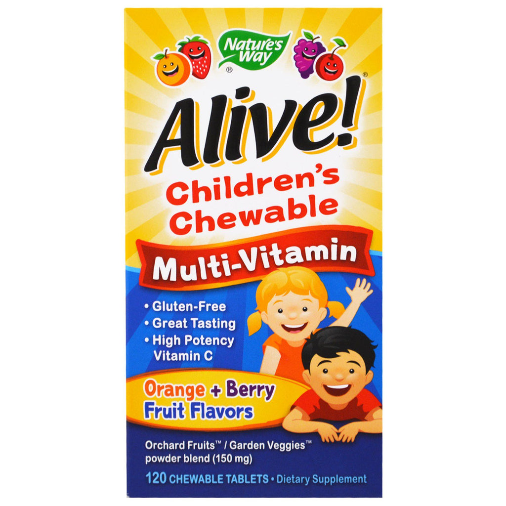Nature's Way, Alive! Children's Chewable Multi-Vitamin, Orange + Berry Fruit Flavors, 120 Chewable Tablets