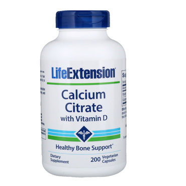 Life Extension, 비타민 D 함유 구연산 칼슘, 식물성 캡슐 200정