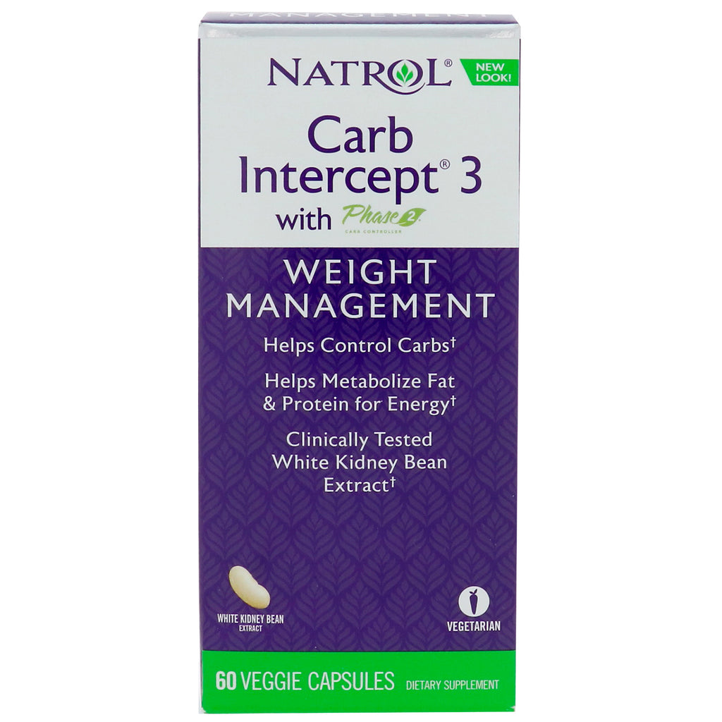 Natrol, Carb Intercept 3 עם שלב 2, 60 כוסות צמחיות