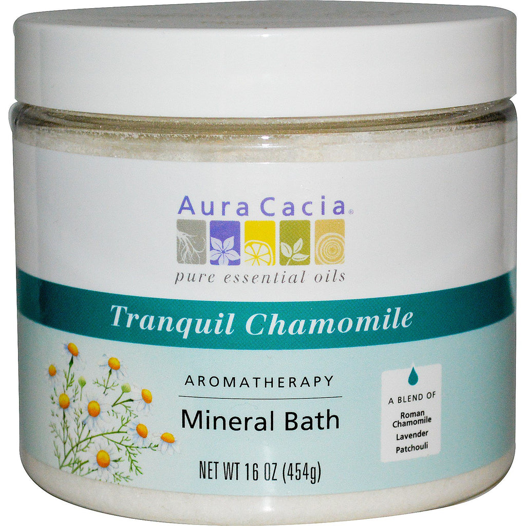 Aura Cacia, aromaterapi mineralbad, lugn kamomill, 16 oz (454 g)