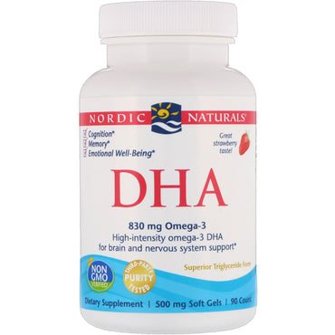 Nordic Naturals, DHA, Strawberry, 500 mg, 90 Soft Gels