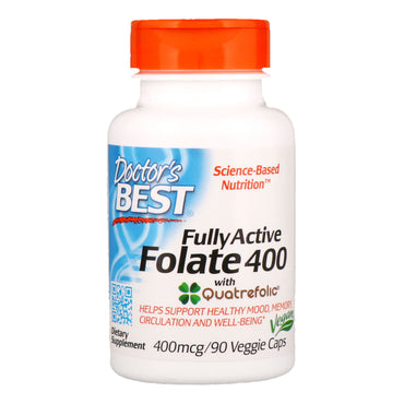 Doctor's Best, Folato 400 totalmente activo con quatrefólico, 400 mcg, 90 cápsulas vegetales