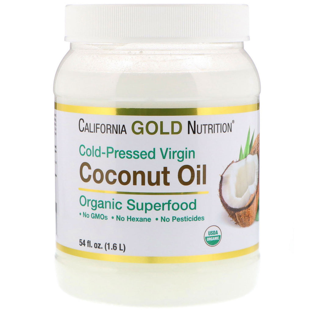 California Gold Nutrition, olej kokosowy z pierwszego tłoczenia, pożywienie, tłoczony na zimno, nierafinowany, 54 uncje (1,6 l)