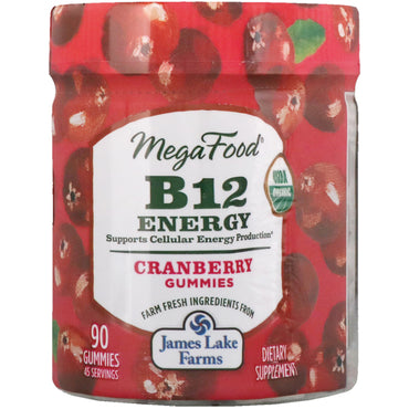MegaFood, B12 Energy, Canneberge, 90 Gummies