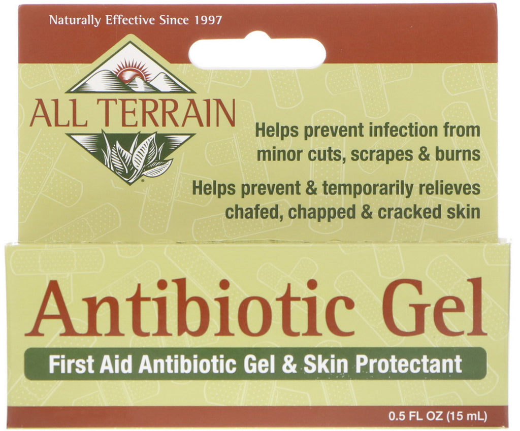All Terrain, gel antibiotic, gel antibiotic de prim ajutor și protector pentru piele, 0,5 fl oz (15 ml)