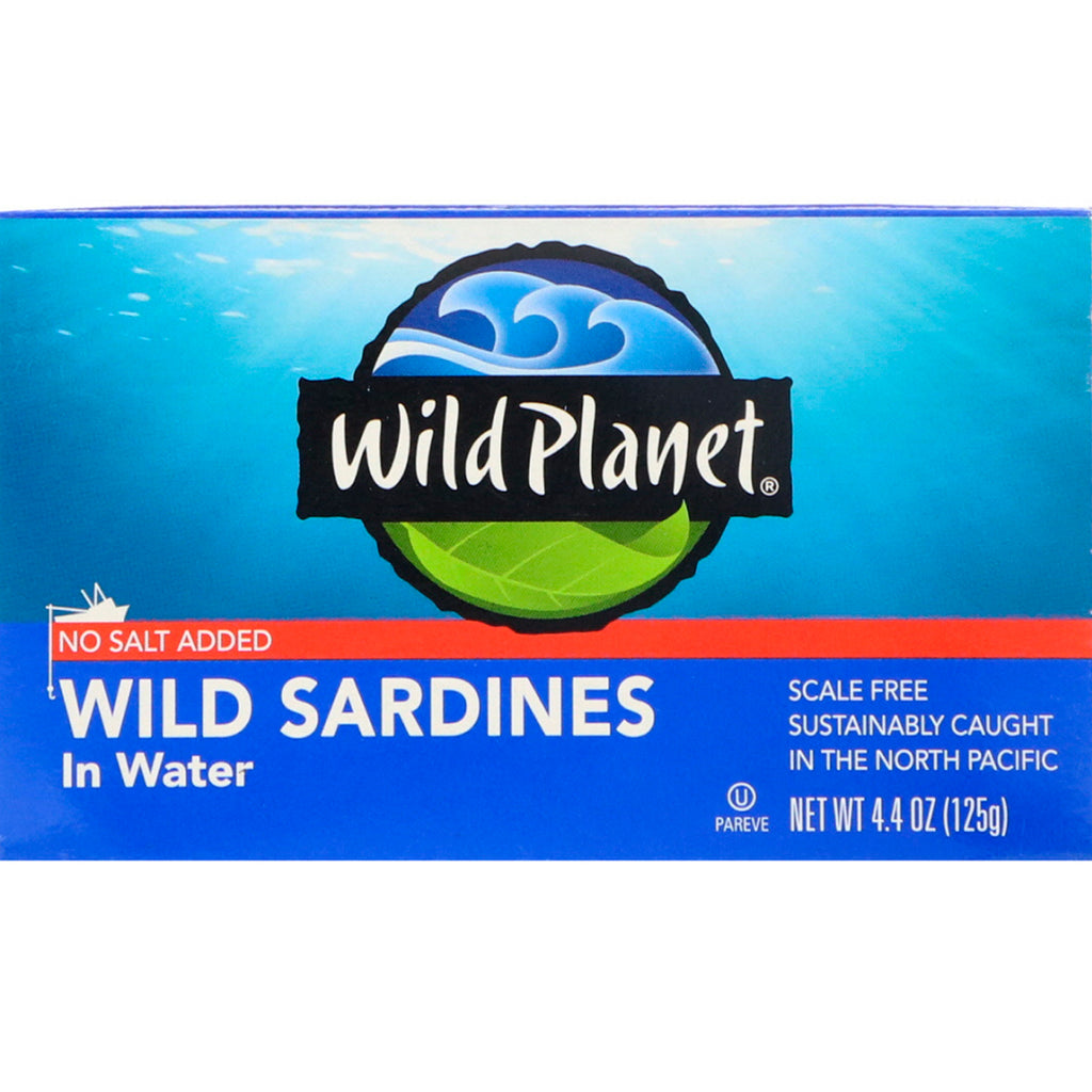 Wild Planet, Sardinas salvajes en agua, sin sal añadida, 4,4 oz (125 g)