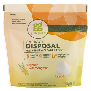 GrabGreen, Cápsulas limpiadoras y ambientadoras para eliminación de basura, mandarina con hierba de limón, 12 cápsulas, 5,9 oz (168 g)
