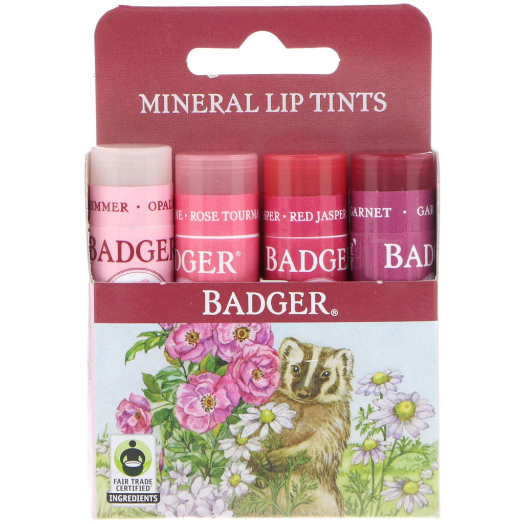 Badger Company Set di tinte minerali per labbra, confezione da 4, 4,2 g ciascuno
