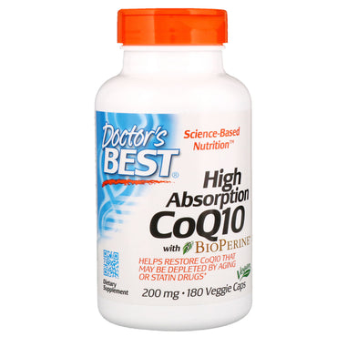 Doctor's Best, CoQ10 à haute absorption avec BioPerine, 200 mg, 180 gélules végétariennes