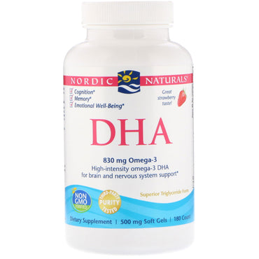 Nordic Naturals, DHA, Strawberry, 500 mg, 180 Soft Gels
