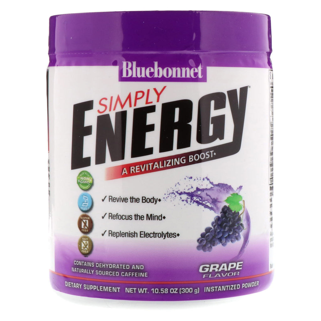 Bluebonnet Nutrition, Simply Energy, aromă de struguri, 10,58 oz (300 g)