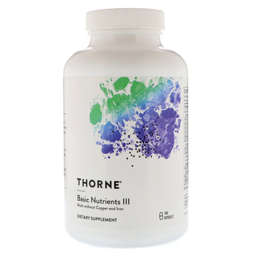 Thorne Research, Basic Nutrients III, Multi fără cupru și fier, 180 de capsule