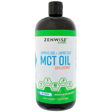 Zenwise Health, Huile MCT caprylique (C8) + caprique (C10), 100 % noix de coco, sans saveur, 32 fl oz (946 ml)