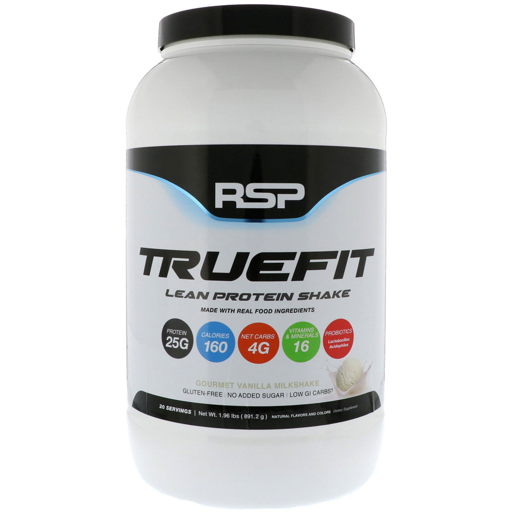 RSP Nutrition, TrueFit, 저지방 단백질 쉐이크, 고메 바닐라 밀크쉐이크, 893g(1.96lbs)