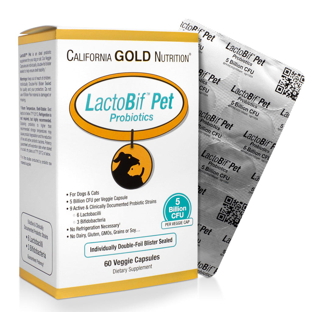 California gold nutrition, probiotiques lactobif pour animaux de compagnie, 5 milliards d'ufc, 60 capsules végétariennes