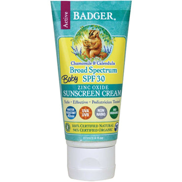 Badger Company Baby Sunscreen Cream Broad Spectrum SPF 30 Chamomile & Calendula 2.9 fl oz (87 ml)