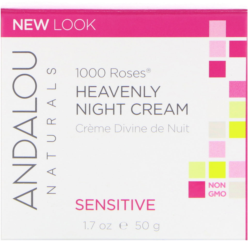 Andalou Naturals, 1000 وردة، كريم الليل السماوي، للبشرة الحساسة، 1.7 أونصة سائلة (50 مل)