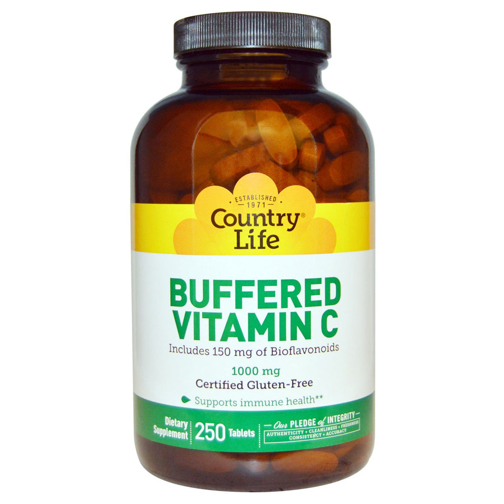Country Life, bufret vitamin C, 1000 mg, 250 tabletter
