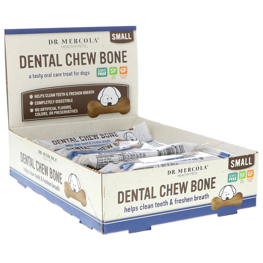Dr. Mercola, Dental Chew Bone, Small, For Dogs, 12 Bones, 0,77 oz (22 g) hver