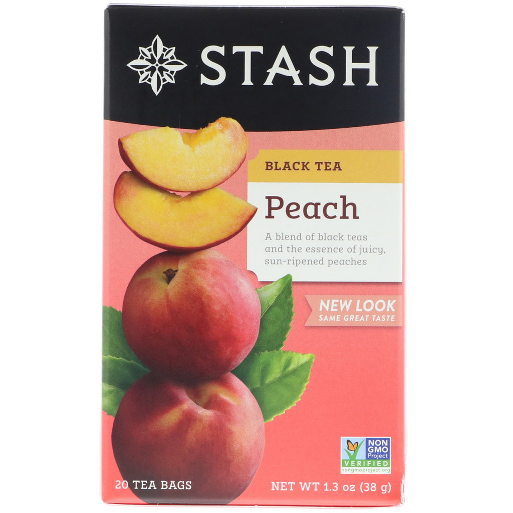 Stash Tea, Black Tea, Peach, 20 ถุงชา, 1.3 ออนซ์ (38 กรัม)