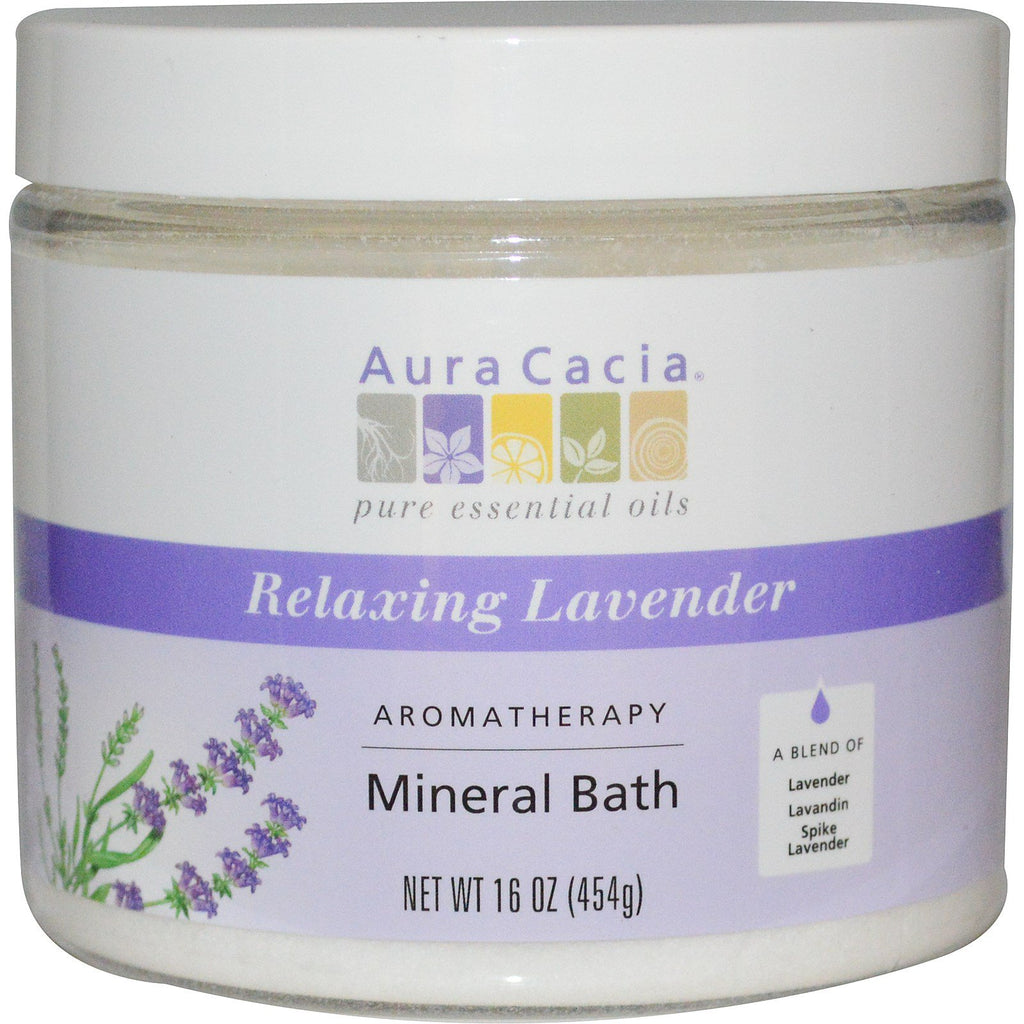 Aura Cacia, aromaterapi mineralbad, avslappende lavendel, 16 oz (454 g)