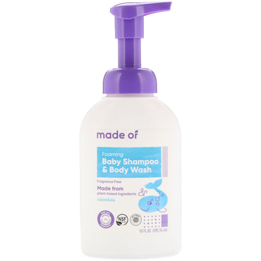 MADE OF, Foaming Baby Shampoo & Body Wash, Fragrance Free, 10 fl oz (295.74 ml)
