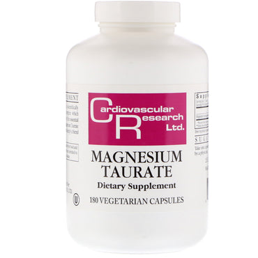 Cardiovascular Research Ltd., taurate de magnésium, 180 capsules végétariennes