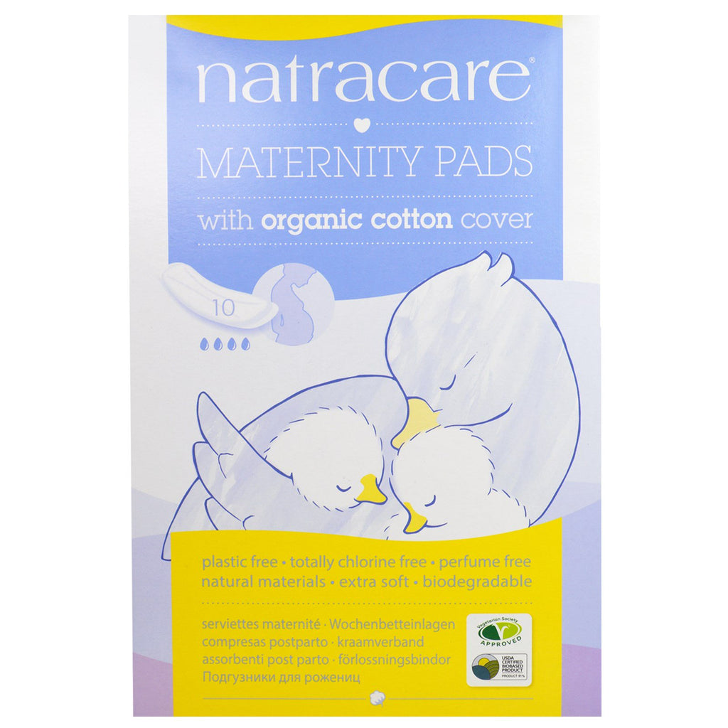 Natracare, Maternity Pads med bomullstrekk, 10 pads