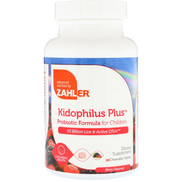 Zahler, kidophilus plus, fórmula probiótica para niños, sabor a frutos rojos, 90 comprimidos masticables