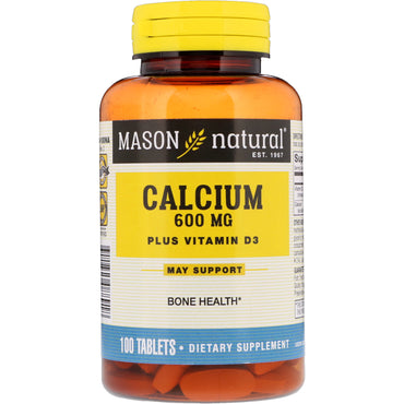 Mason Natural, Calcio 600 MG más vitamina D3, 100 tabletas