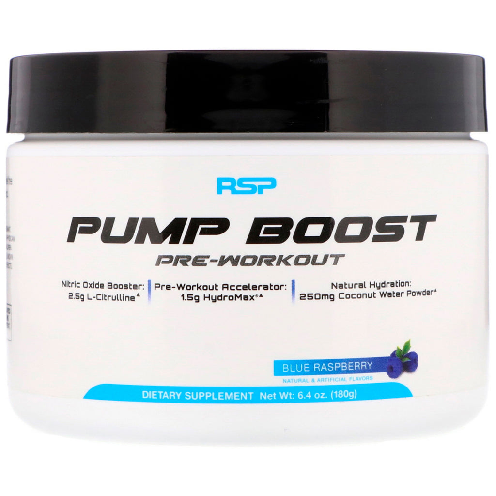RSP Nutrition, Pump Boost ก่อนออกกำลังกาย, บลูราสเบอร์รี่, 6.4 ออนซ์ (180 กรัม)