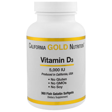 California Gold Nutrition, vitamina D-3, 5000 UI, 360 cápsulas blandas de gelatina de pescado