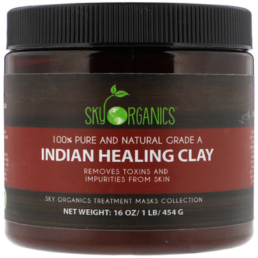 Sky s, Indian Healing Clay, 100 % ren og naturlig klasse A, 16 oz (454 g)