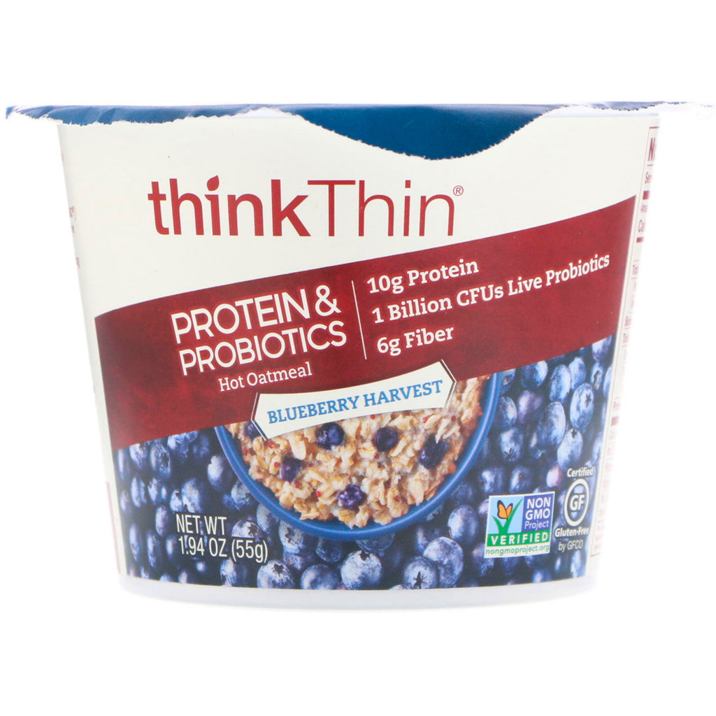 ThinkThin, Făină de ovăz fierbinte cu proteine ​​și probiotice, recolta de afine, 1,94 oz (55 g)