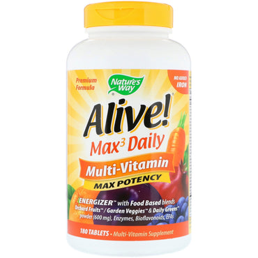 Nature's Way, Alive! Max Potency, Multi-Vitamin, No Added Iron, 180 Tablets