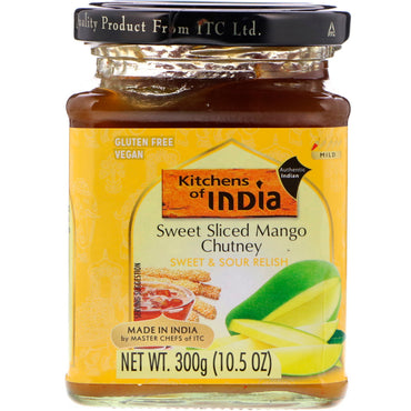 Kitchens of India, Chutney de mangue tranchée sucrée, relish aigre-douce, douce, 10,5 oz (300 g)