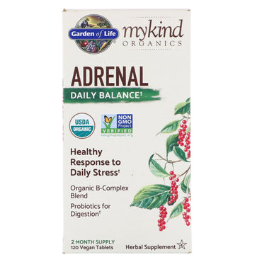 Garden of Life, MyKind s, Adrenal, Daily Balance, 120 veganske tabletter