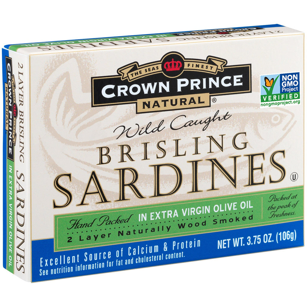 Prințul moștenitor natural, sardine brisling, în ulei de măsline extravirgin, 3,75 oz (106 g)