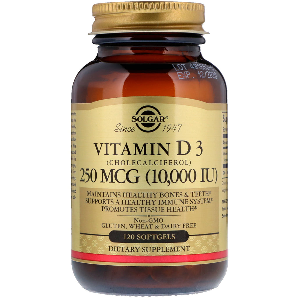 Solgar, vitamin D3 (Cholecalciferol), 250 mcg, 10.000 IE, 120 softgels