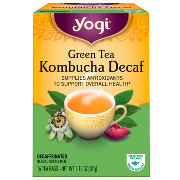 Yogi te, grønn te Kombucha koffeinfri, 16 teposer, 1,12 oz (32 g)