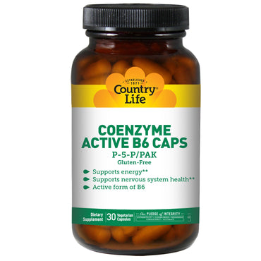 Country Life, Coenzyme Active B6 Caps, P-5-P/PAK, 30 Caps végétariens