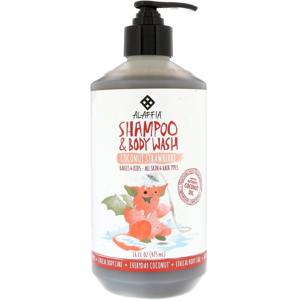 Noix de coco quotidienne, shampoing et nettoyant pour le corps, bébés et enfants, noix de coco et fraise, 16 fl oz (475 ml)